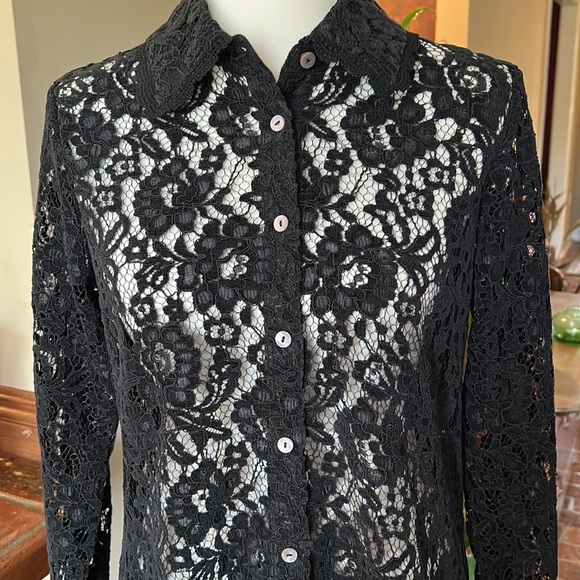 Soft Surroundings Black lace ruffle hem button up tunic szS - Picture 2 of 11